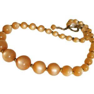 1960s Vintage Orange Tan Moon Glow Lucite Plastic Beaded Necklace Choker